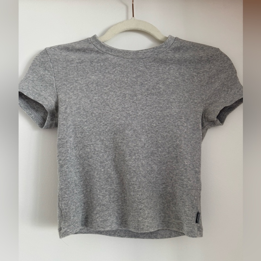 Aritzia Gray Ribbed Short Sleeve Tee